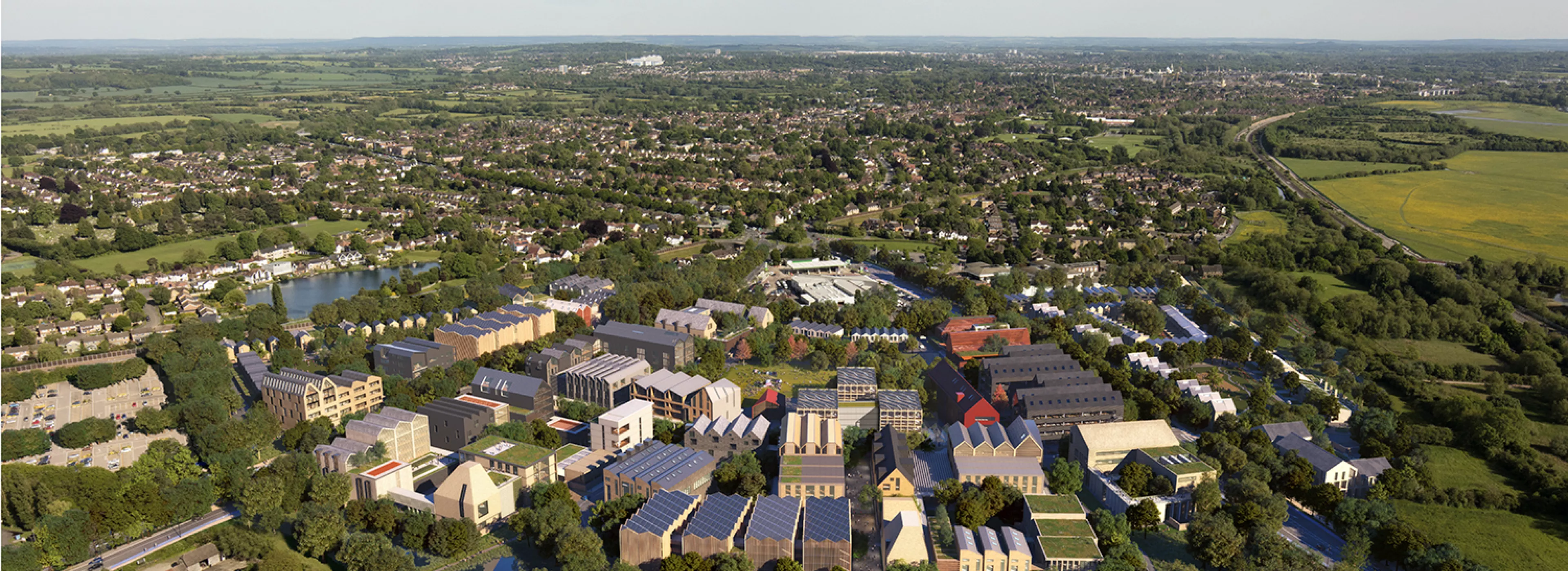 Oxford North aerial view looking towards the City centre