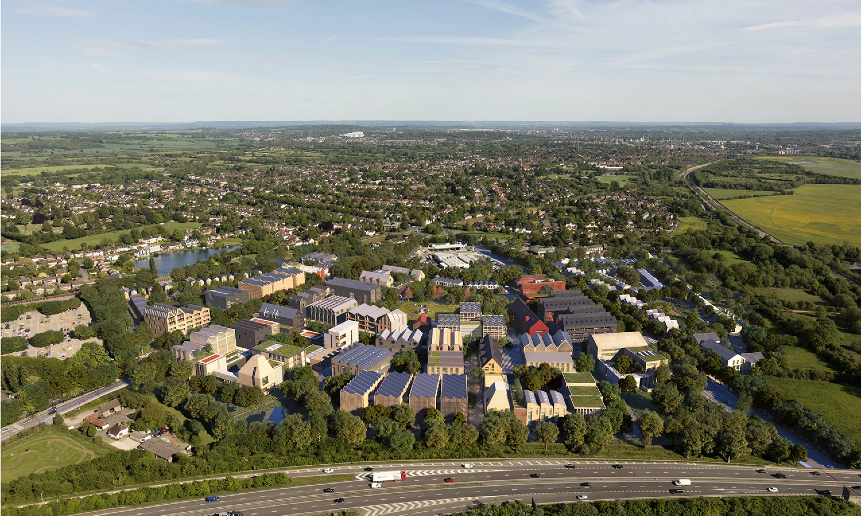 Oxford North aerial view looking towards the City centre